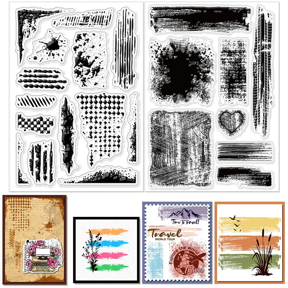 2Pcs 2 Styles Splodge PVC Clear Stamps for DIY Scrapbooking Photo Album Decorative Cards Making Stamp Sheets Mixed Shapes 160x110x3mm 1pc/style