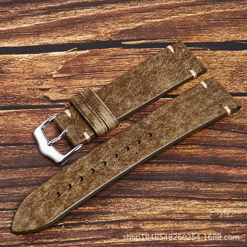 The First Layer Of Cowhide Retro Hand-Stitched Genuine Leather Strap Is Suitable For 20Mm22Mm Unisex Hot Products