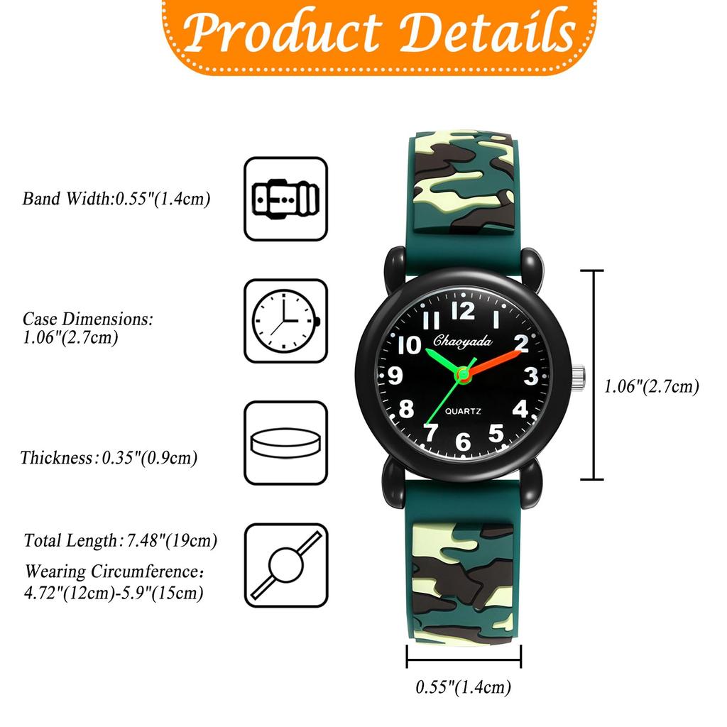 Sports Watch Silicone Strap Analog Display Waterproof Cute Fashion Quartz Watch Leisure Camouflage Pattern
