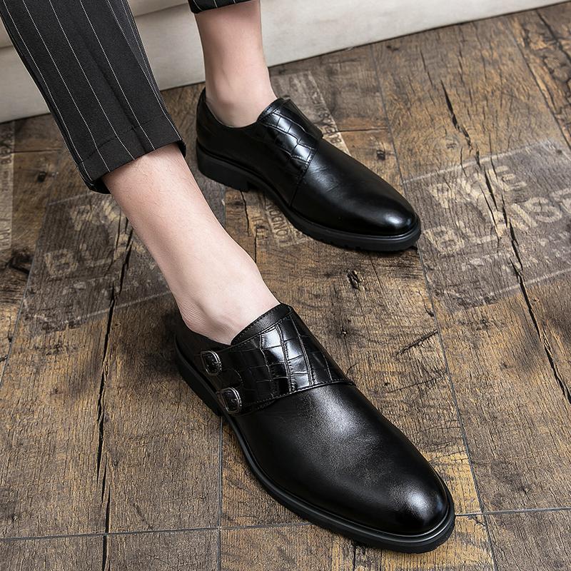 Fashion Men Business Loafers PU Thick Soled Wear-resistant Double Buckle Leather Shoes Busines Fashion Formal Shoes Size 38-48 Men Shoes