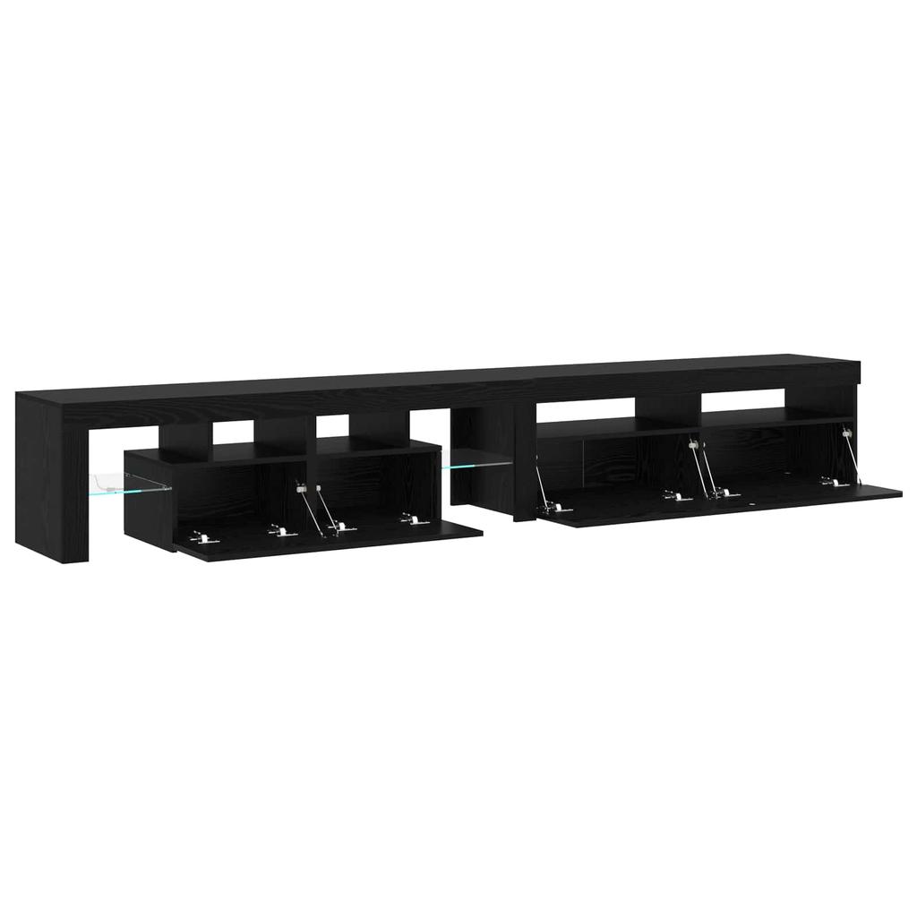 TV Stand with LED Lighting 2 Pcs Black Oak Effect 260 X 37 X 40 Cm