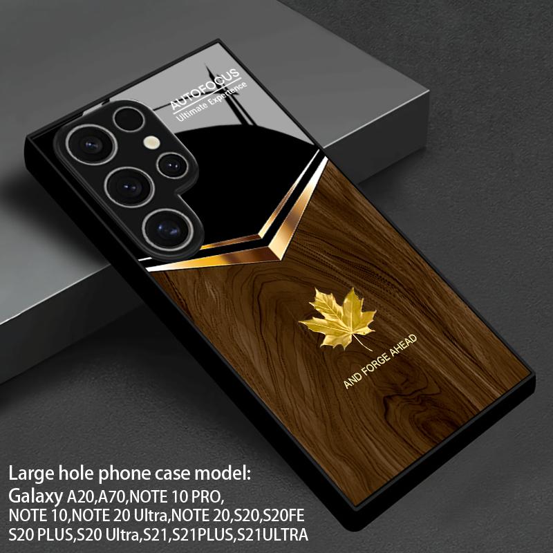 Wood Grain Gold Maple Leaf Pattern 2D Phone Case for Samsung S26 S25 S24 S23 S22 S21 S20 A56 A36Tempered Glass Protective  Cover