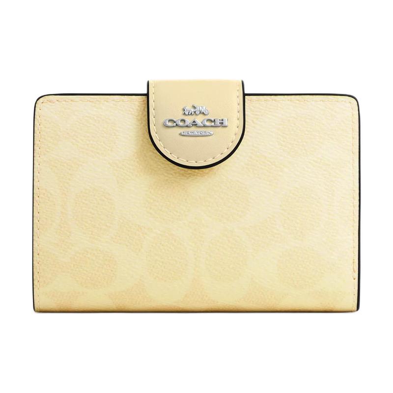 COACH 13 Metal Logo Coated Canvas Wallet Regular Women Hay Hay color золотой