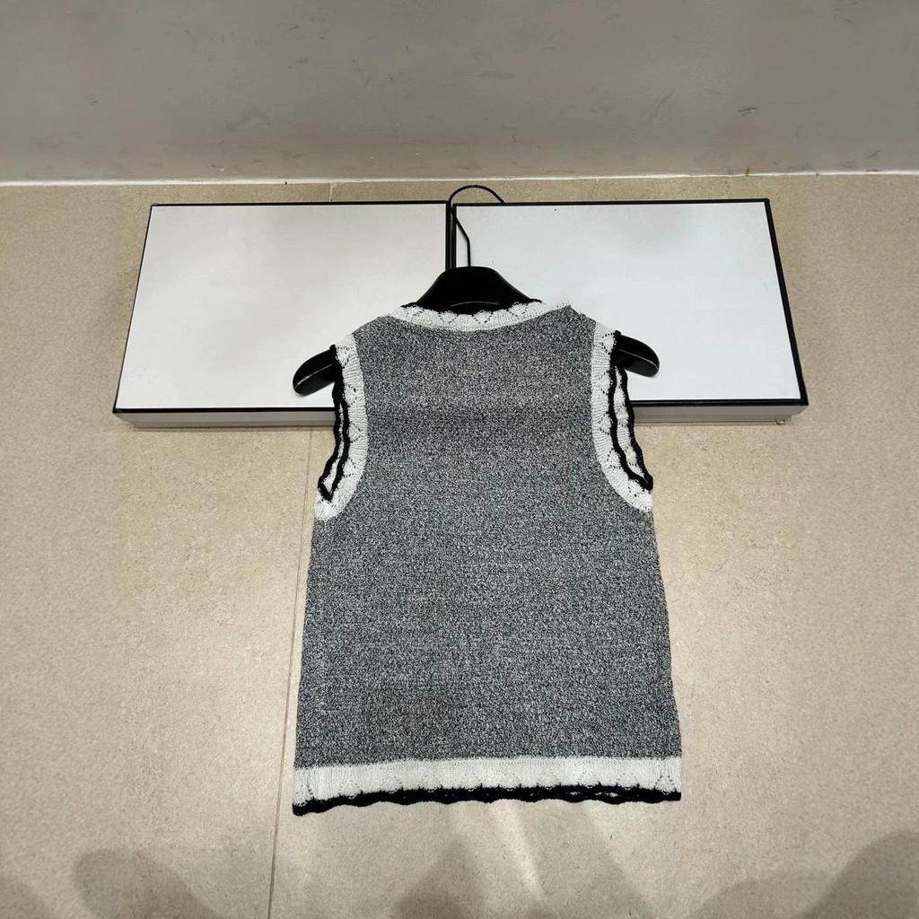 Miu-Style Color Block Lace Collar Knit Vest - Slimming Summer Top