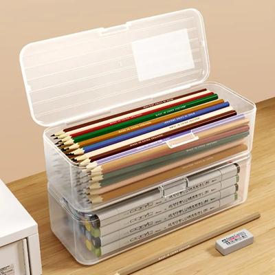 Semplice contenitore di grande capacità, astuccio multifunzionale trasparente, organizer da scrivania in plastica, scatola di cancelleria per studenti