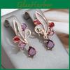 Drop Flower Elegant Red Zircon Earrings For Women Luxury Gold Color Wedding Earring Bridal Engagement Jewelry