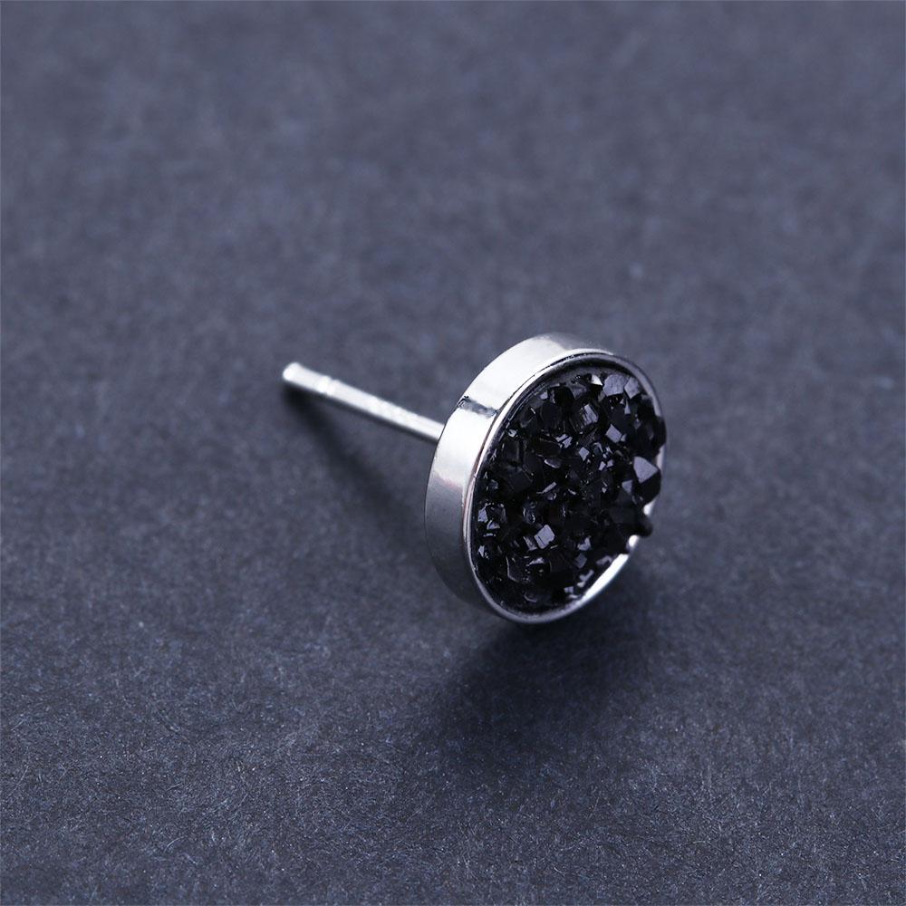 Punk Hip Hop Earrings for Men Black Agate Stud Earring Korean Style Earrings Fashion Jewelry