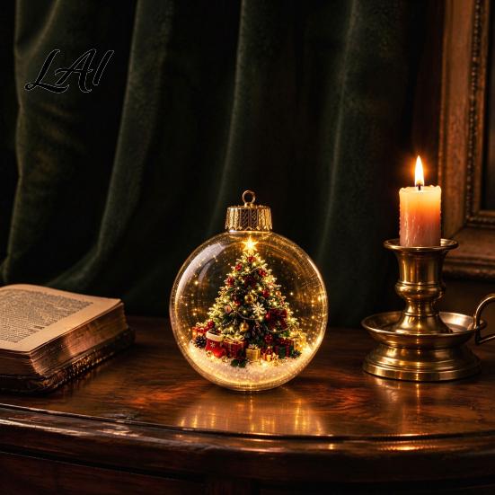 Holy Season Spiritual Gift Glowing Christmas Ball Ornaments Mini Holiday Scene Light-Up Hanging Clear Luminous Keepsake for Memorial Acrylic