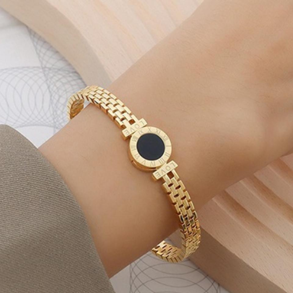 ZAKOL Fashion Roman Digital Stainless Steel Bracelet Bangles for Women Men Gold Color Watch Strap Bangle Party Zircon Gift