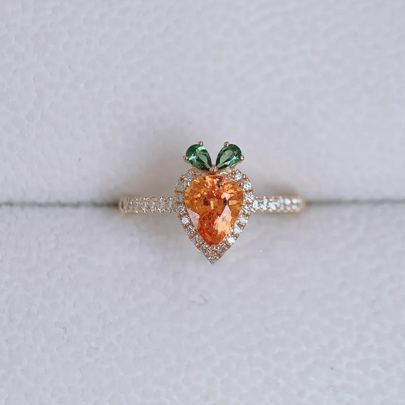 Jewelry Ring 1 Women's Light/Yellow Luxury Carrot Rings For Sweet Inlaid Gemstone Romantic Engagement Jewelry Girlfriend Gift