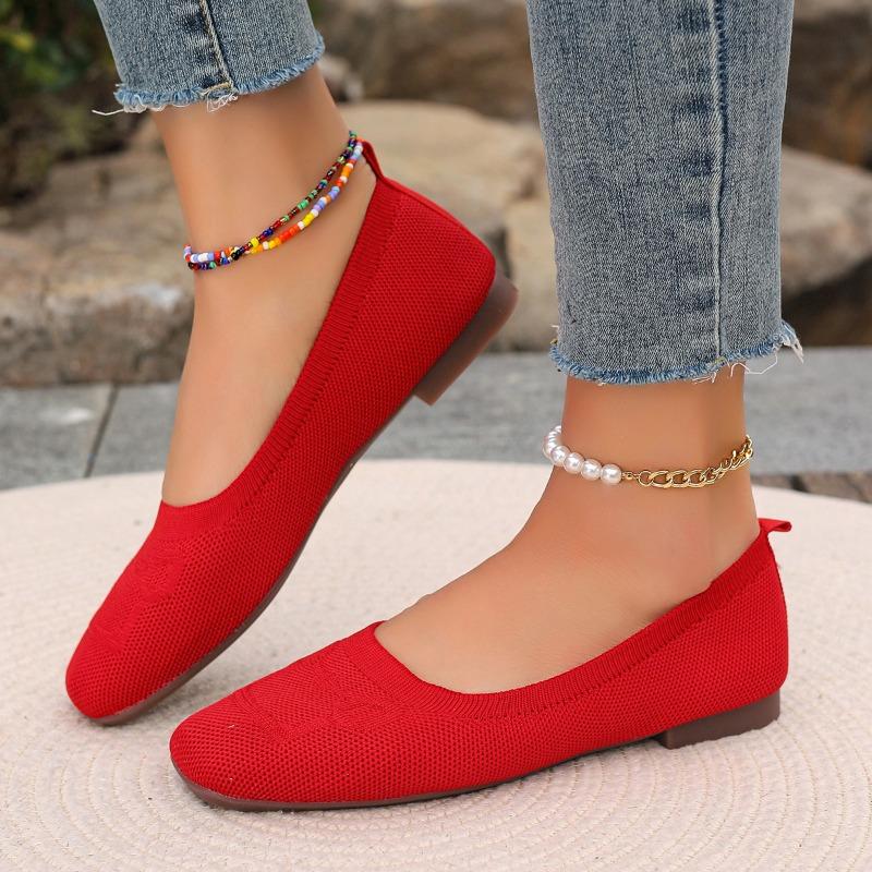 Fashion Spring Flat Shoes Fashion Square Head Shallow Mouth Mesh Cloth Breathable Soft Sole Anti-slip Wear-resistant Cloth Shoes