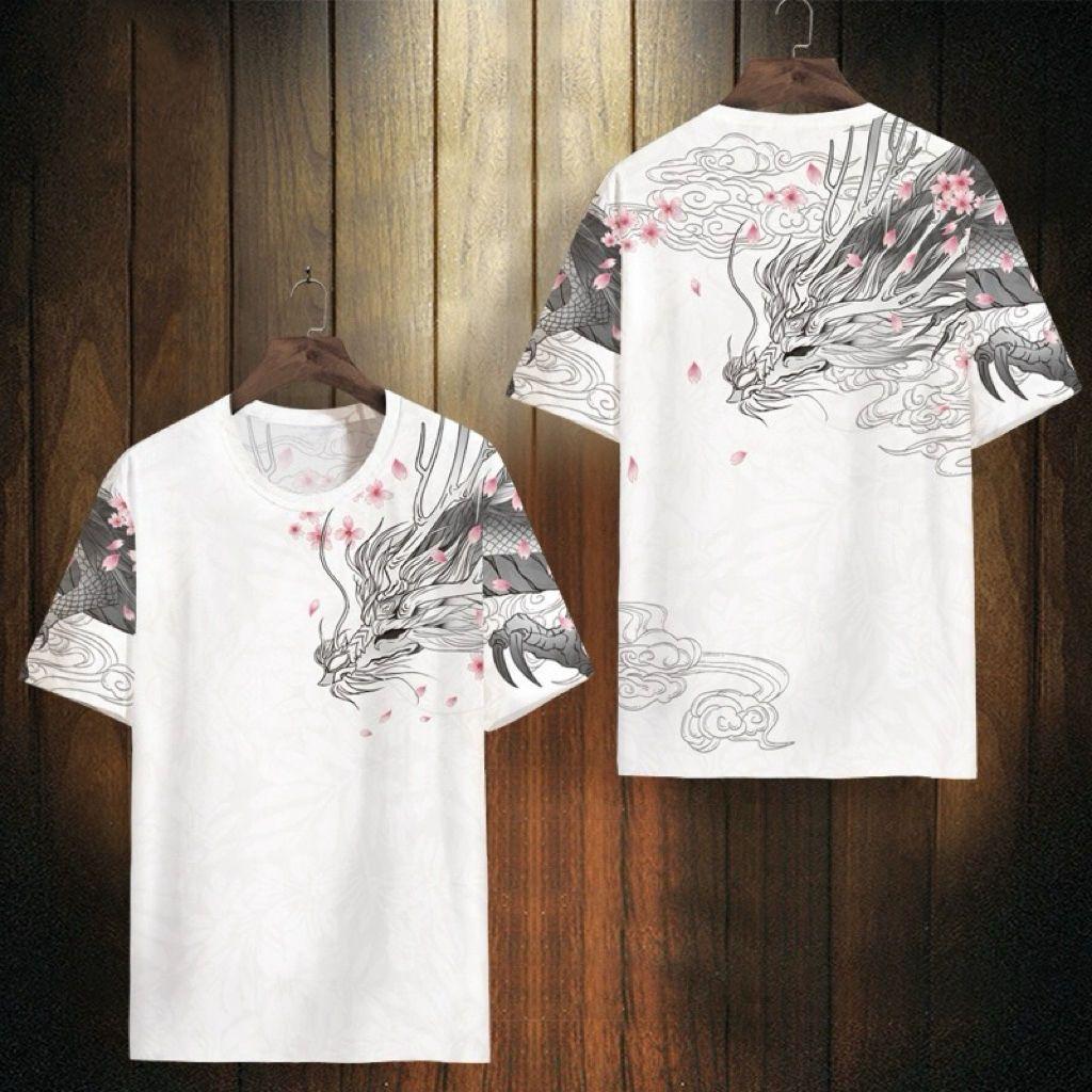 Creative American men's summer personality same wing short sleeve angel wing China-Chic printed loose T-shirt