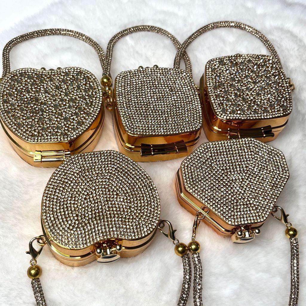 Mini Pochette Diamantata Acrilica Double-Sided con Fibbia a Forma di Cuore e Lucchetto per Stile di Strada Quotidiano