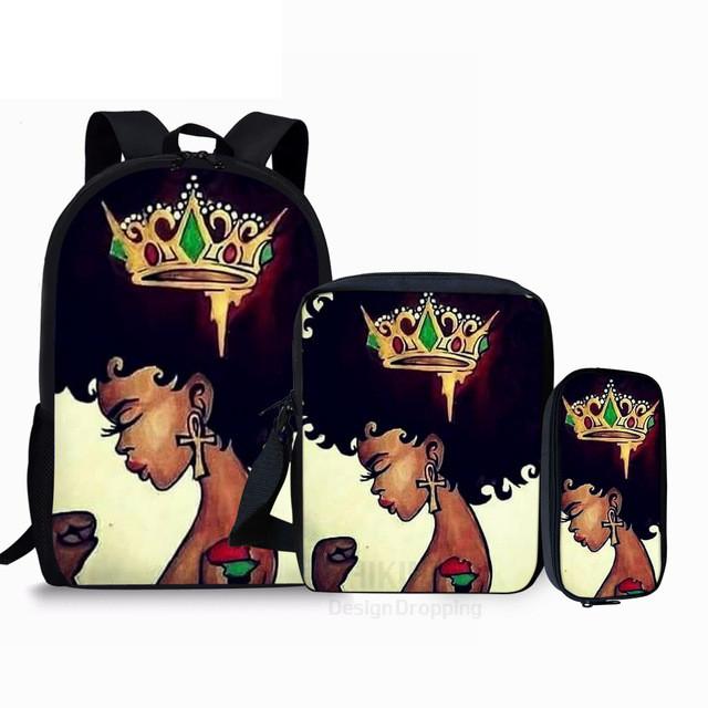 Classic Black Girl Magic Afro Lady 3D Print 3pcs/Set School Bags Laptop Daypack Backpack Inclined Shoulder Bag Pencil Case