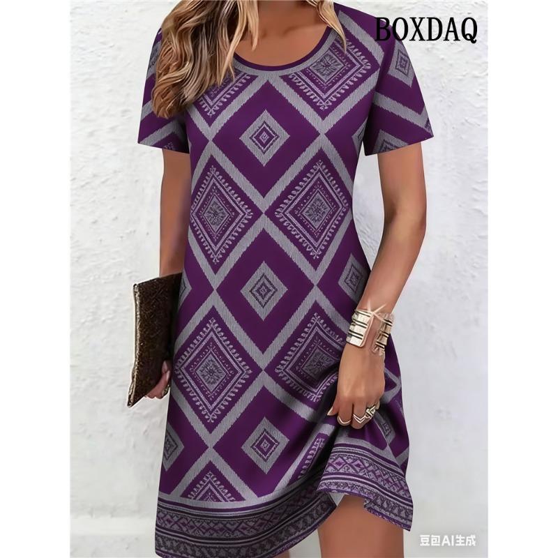 Women Nightdress Round Neck Short Sleeve Spring Summer Funny Duck Print