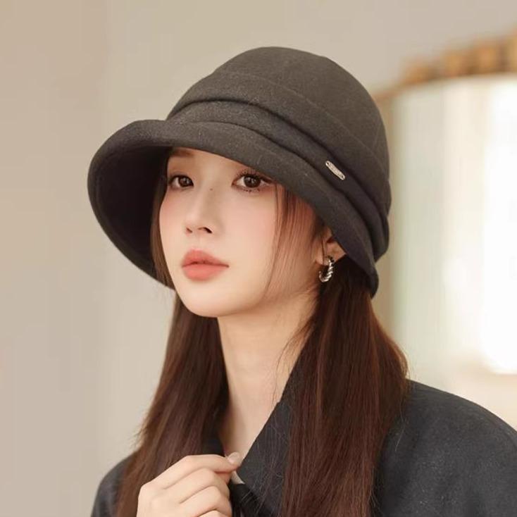 Klobouk bucket dámský módní podzimní a zimní termální klobouk temperamentní klobouk typu basin