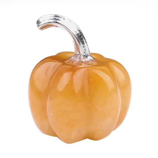 Natural Stone Pumpkin Figurine Mini Carved Gemstone Pumpkin Statue Healing Stones Ornaments for Fall Harvest Thanksgiving Halloween Home Decor