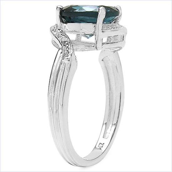 London Blue Topaz Halo Ring 14K White Gold Plated Sterling Silver Ring with White Topaz Accents, Statement Ring for Women