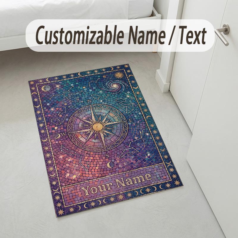 Cosmic Cat Dreamscape Theme Soft Crystal Velvet Rug Custom Name & Text Print Non Slip Floor Rug for Bedroom Living Room
