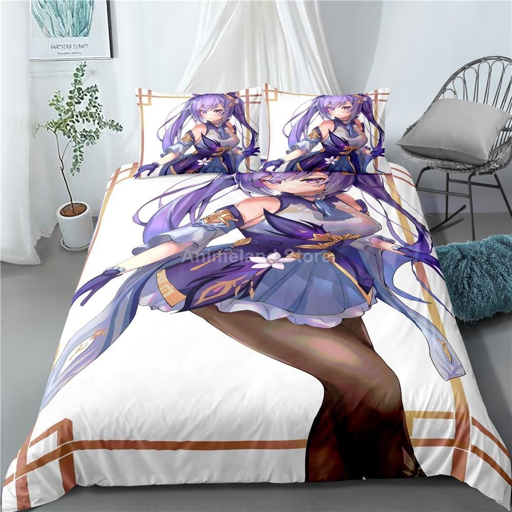 3d Print Anime Genshin Impact Keqing Bedding Set Cartoons Duvet Cover Set Comforter Bed Linen For Children Boy Decor Bedclothes