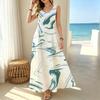 Women's Sleeveless Maxi Dress Summer Ocean-Themed Vest Dress,Lightweight Breathable Fabric,Loose Fit,Ideal for Daily Casual & Beach Vacation Style