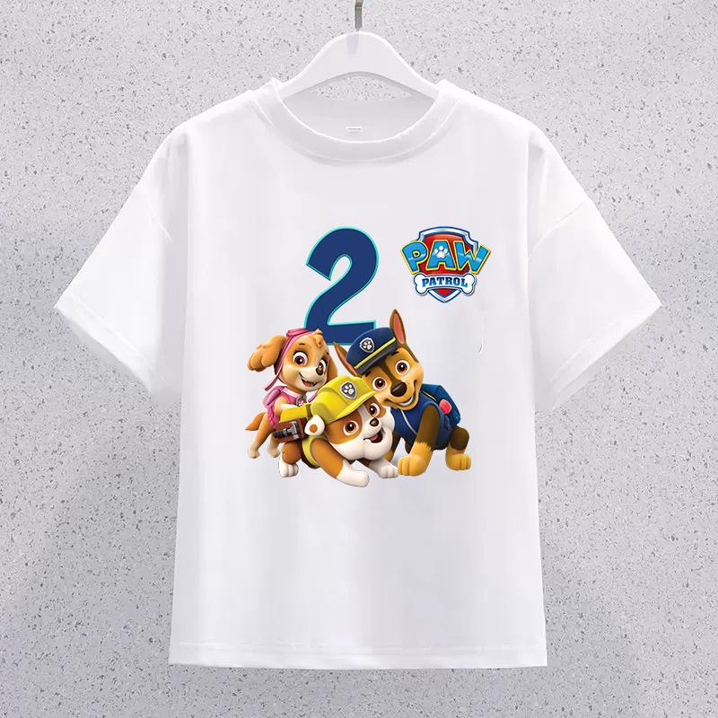 Summer Casual Breathable Top Birthday Gift Paw Patrol Children's Short-sleeve T-shirt Cartoon Birthday Number Printed Pullover Boys and Girls