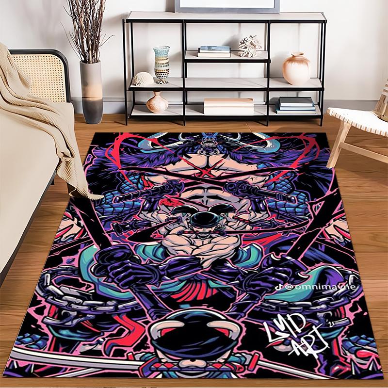 Pirate Battle Pattern Printed Flannel Non-slip Carpet, Suitable for Rooms, Living Rooms, Home Decor