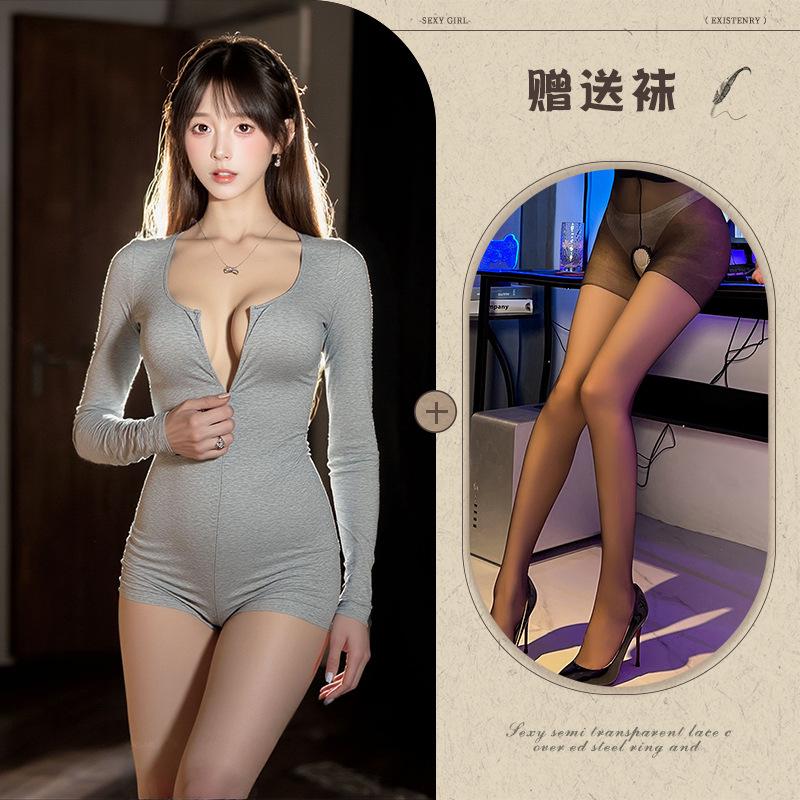 Sexy lingerie sexy yoga suit double-ended zipper outdoor free temptation uniform