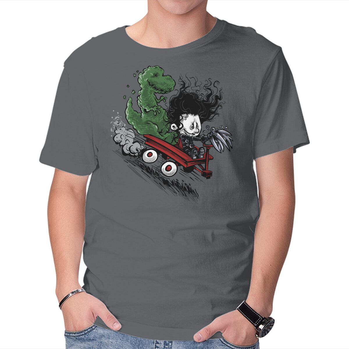 Unisex Crew Neck T-Shirt Edward And Dino Graphic Short Sleeve Casual Tee L