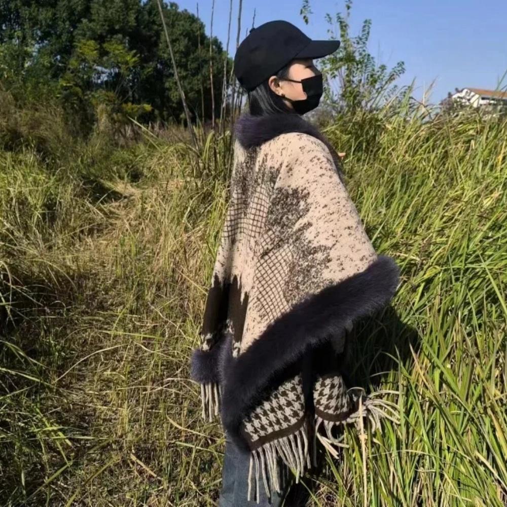 Custom Made Women Loose Faux Fur Ball Winter Warm Cardigan Shawl Cape Oversize Lining Velvet Cloak Overcoat Poncho Overcoat