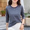 Women's Plus Size Striped Color Block Crew Neck Long Sleeve T-Shirt – Slimming, Versatile Autumn Base Layer Top