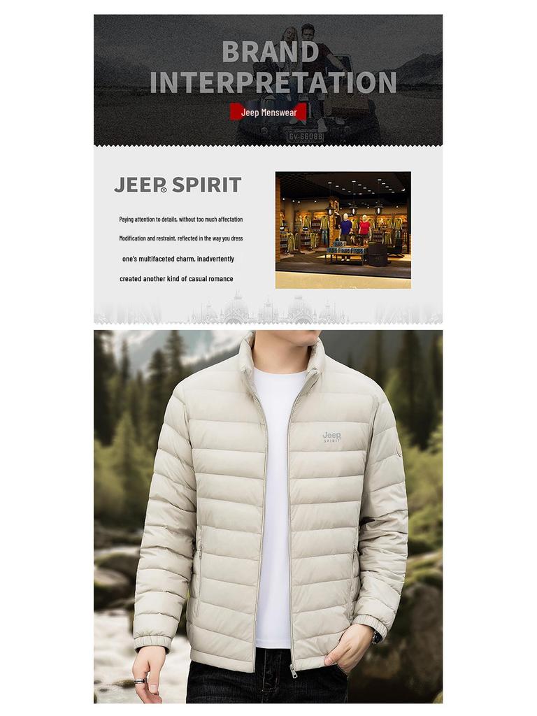Jeep Men's 90% Duck Down Jacket - Stand Collar, Short, Warm Outerwear for Autumn & Winter