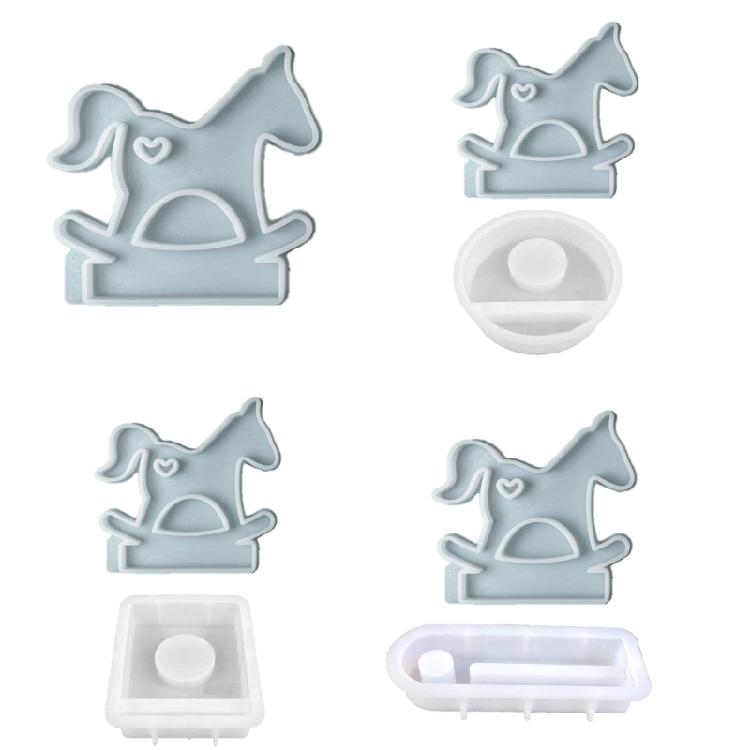 Hearts Horse Candlesticks Silicone Molds Cute Horse Candle Holder Resins Molds