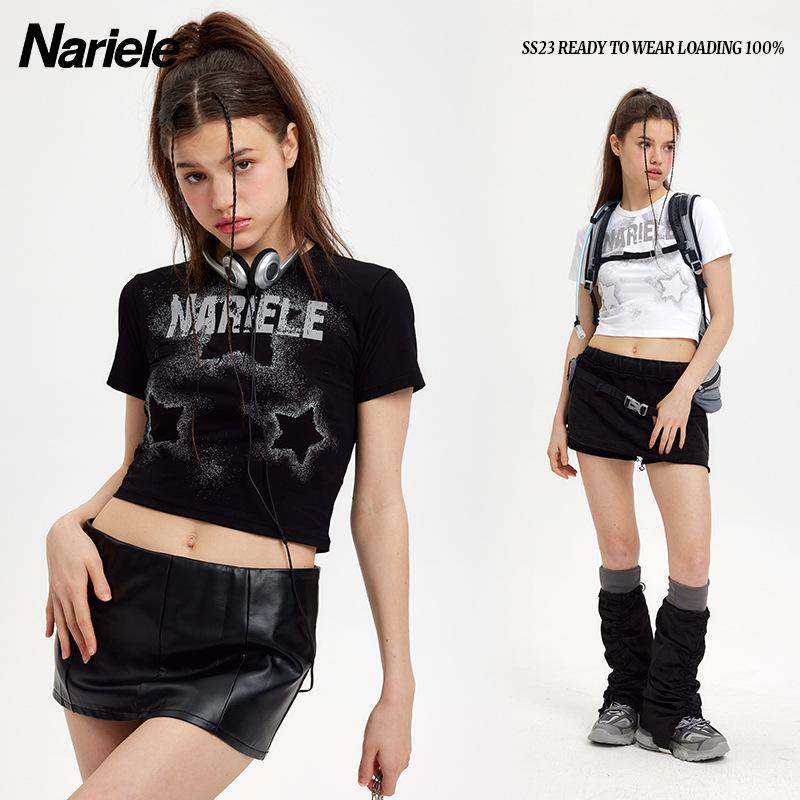 

Тонкая облегающая футболка с круглым вырезом, половиной рукавов и короткими рукавами, светоотражающая ниша с принтом для девочек, трендовая футболка