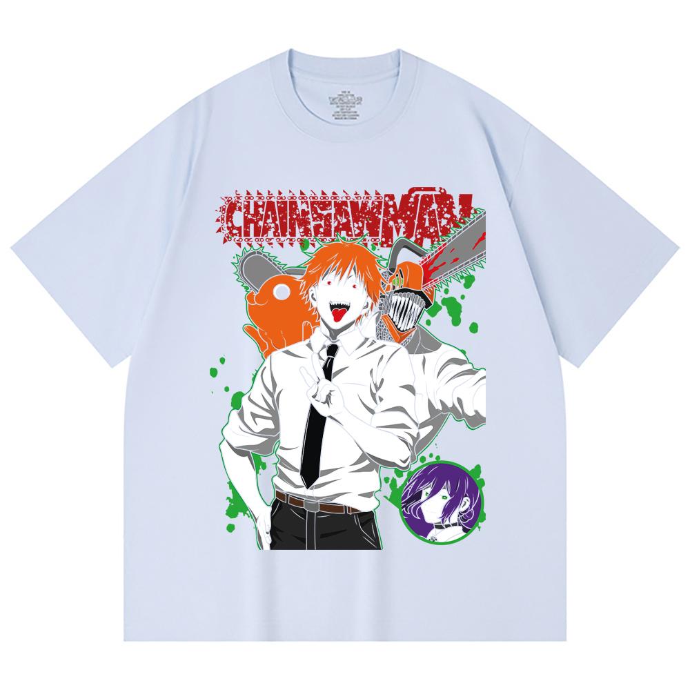 230 Gsm 100% Cotton Chainsaw Man V46 Denji Print Unisex Heavy Cotton T Shirt