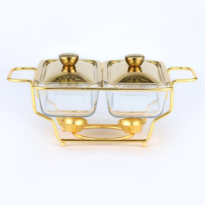 Alcohol Pot Restaurant Glass Food Heating Container Large Capacity Buffet Stove Gold/Silver Rectangular Glass Pot