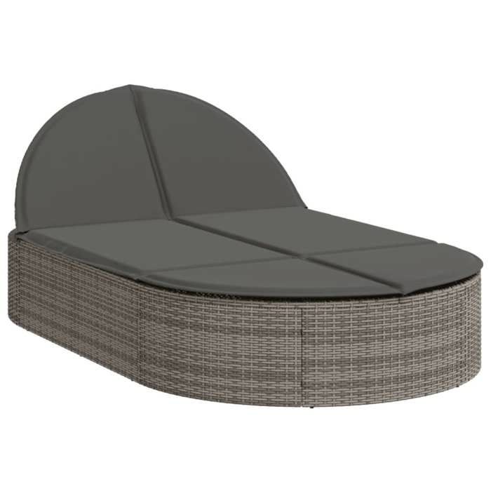VidaXL Double Sun Lounger with Cushions Grey Wicker 368648