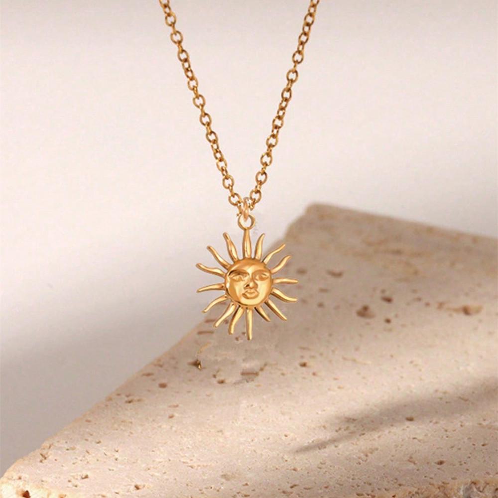 Sunflower Stainless Steel Pendant Necklace - Retro European American Style