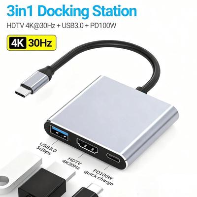 Κέντρο USB Type C 3 σε 1 Διαχωριστής USB C σε HDMI-συμβατό HUB Type-c σε HDMI-συμβατό USB3.0 Σταθμός Επιδόσεων Για Μετατροπέα Macbook Air