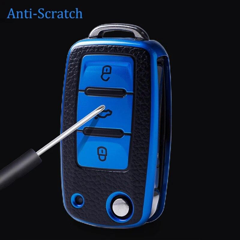 Husă din piele pentru chei de mașină Geantă de protecție completă pentru chei de mașină pentru VW Volkswagen Polo Tiguan Passat Golf Jetta Lavida Skoda Octavia