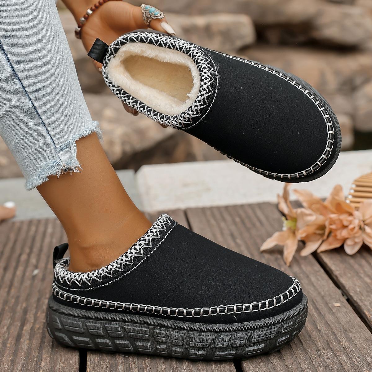 

Women Platform Snow Boots 2026 Winter Cashmere Warm Thick Soles Without Heel-covered Hair Half Slipper Cotton Shoes for Women 41 чорний