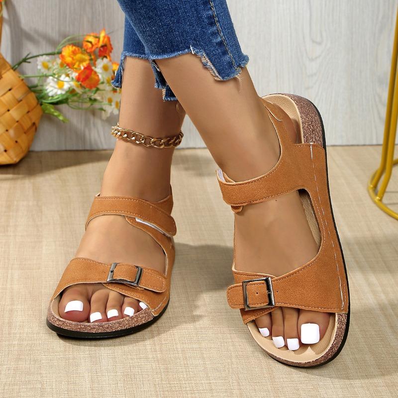 Large Size Belt Buckle Sandals Women's Summer New Cork Beach Sandals Platform Couple Sandals Women