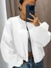 Women's Autumn/Winter Bomber Jacket - Round Neck, Drop Shoulder, Lantern Sleeve, Street Style Zip Cardigan