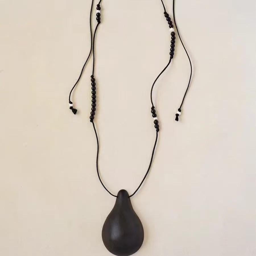 Xiaoyao Fruit Series Jewelry: Gourd & Ebony Boxwood Rope Buckle Pendant Necklace with High-End Earrings – Versatile Women's Accessories.