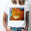 Oil Painting Cat Women's Fashion Personality Spoof Classic Oil Painting T-shirt Women Clothing Tops Harajuku Aesthetic Oversized