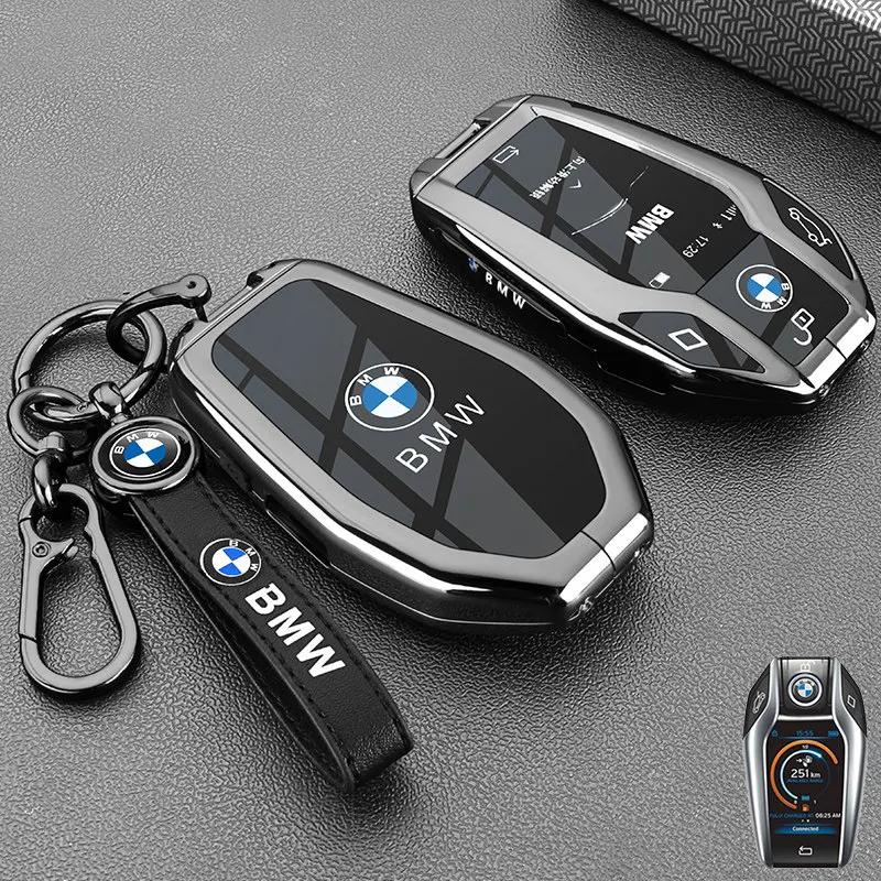 

Leather Car Key Case with LED Display for BMW G11 G12 G30 G31 G01 G02 5 7 Series X5 X7 M5 M8 M760Li LCD Smart Remote Cover Shell