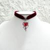 Gothic Punk Dark Devil Black Drip Glaze Heart Shape Flower Pendant Velvet Choke Necklace for Women Halloween Party Jewelry Gifts