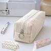 Cream Pencil Bag Zipper Makeup Brush Holder Corduroy Pencil Case Pouch Box Organizer Gift For School Student Teen Adults Travel