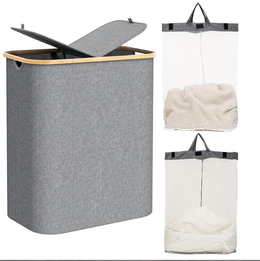 Foldable Dirty Laundry Basket with Lid and Inner Bag for Bedroom or Bathroom - Large Capacity.