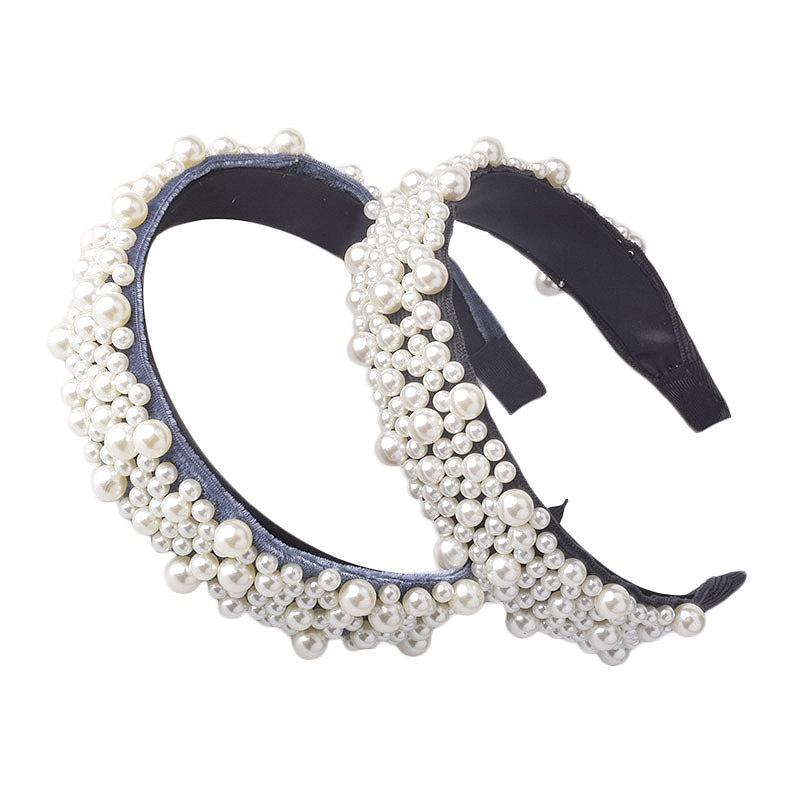 New Winter Women Fashion Pearl Rhinestone Headband Velvet Padded Hair Band Luxury Headwear Ladies Ha